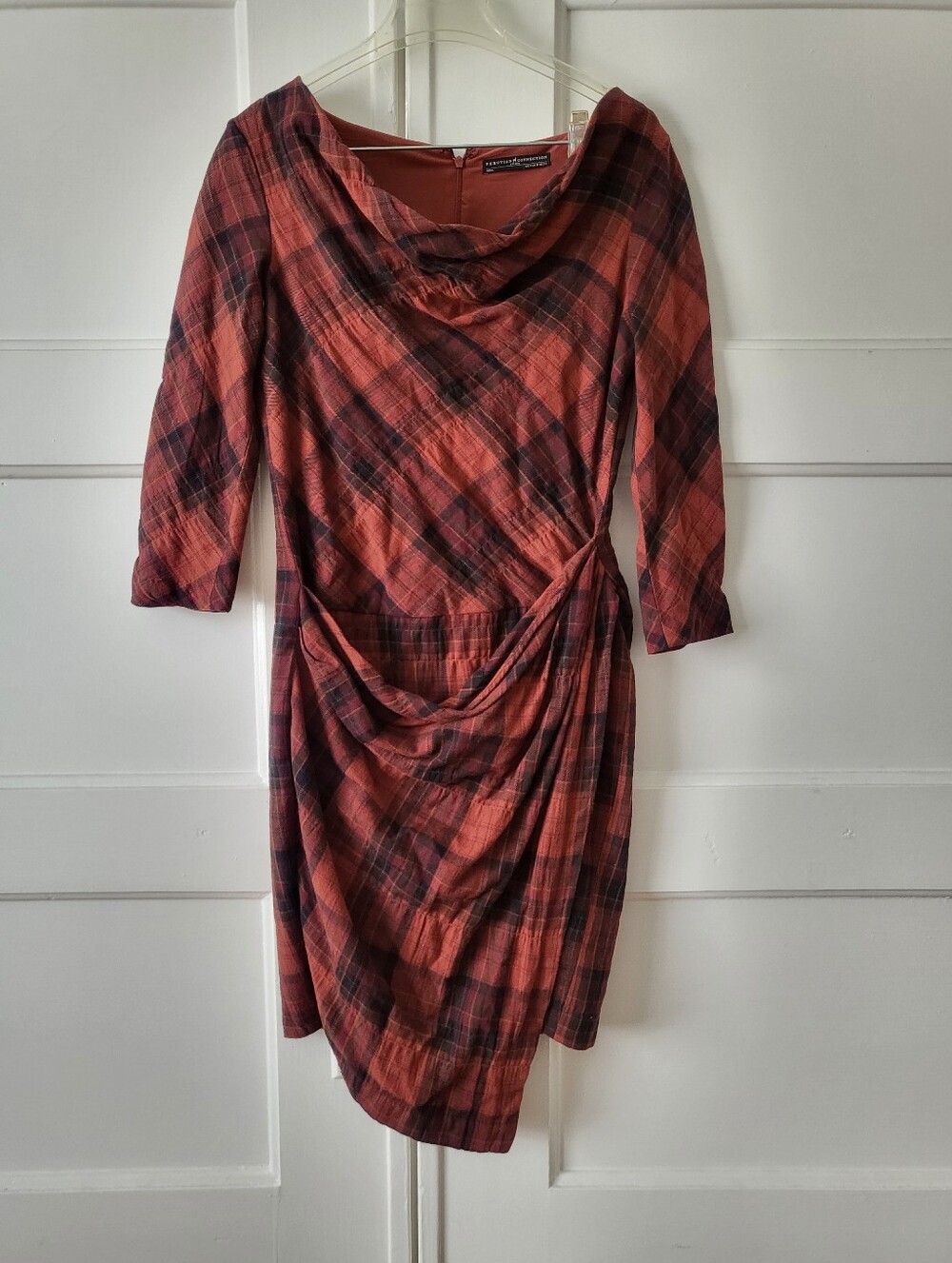 Peruvian Connection Haute Highland Tartan Drape Neck Wrap Skirt Dress US 4